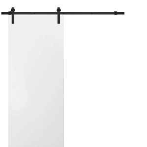 Planum 0010 Sliding Wood Flush Barn Door White Silk with Track 6.6 FT
