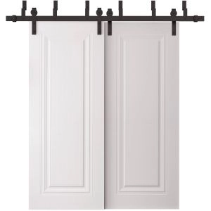 Sliding Closet Barn Bypass Doors 48 x 80 inches | BASIC 9111 White | 6.6ft Rails Hardware Set | Wood Solid Bedroom Wardrobe Doors