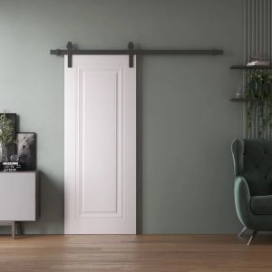 Barn Door 18 x 84 inches | BASIC 9111 White | 6.6FT Silver Rail Track Heavy Hardware Set | Solid Panel Interior Doors