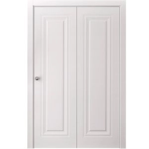 Sliding Closet Bi-fold Doors 56 x 84 inches | BASIC 9111 White | Sturdy Tracks Moldings Trims Hardware Set | Wood Solid Bedroom Wardrobe Doors