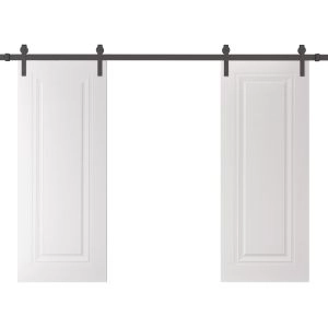 Double Barn Door 60 x 84 inches | BASIC 9111 White | 13FT Rail Track Set | Solid Panel Interior Doors