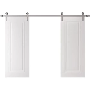 Double Barn Door 48 x 80 inches | BASIC 9111 White | 13FT Silver Rail Track Set | Solid Panel Interior Doors