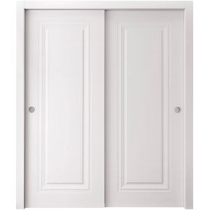 Sliding Closet Bypass Doors 48 x 80 inches | BASIC 9111 White | Rails Hardware Set | Wood Solid Bedroom Wardrobe Doors