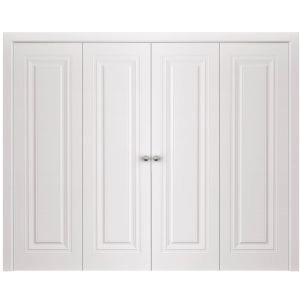 Sliding Closet Double Bi-fold Doors 96 x 80 inches | BASIC 9111 White | Sturdy Tracks Moldings Trims Hardware Set | Wood Solid Bedroom Wardrobe Doors