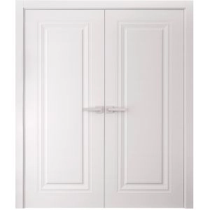 Interior Double Doors 48 x 80 inches | BASIC 9111 White | Wood Interior Solid Panel Frame | Closet Bedroom Doors