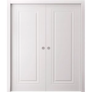 Sliding Double Pocket Doors 48 x 80 inches | BASIC 9111 White | Kit Rail Hardware | Solid Wood Interior Bedroom Doors
