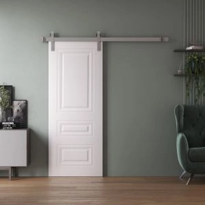 Barn Door 24 x 80 inches | BASIC 9233 White | 6.6FT Silver Rail Track Heavy Hardware Set | Solid Panel Interior Doors