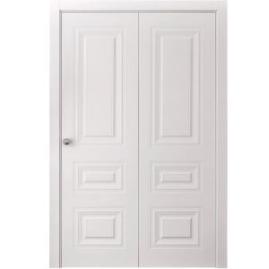 Sliding Closet Bi-fold Doors 84 x 80 inches | BASIC 9233 White | Sturdy Tracks Moldings Trims Hardware Set | Wood Solid Bedroom Wardrobe Doors