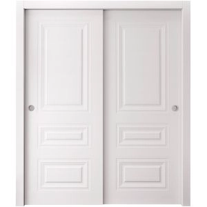 Sliding Closet Bypass Doors 84 x 80 inches | BASIC 9233 White | Rails Hardware Set | Wood Solid Bedroom Wardrobe Doors