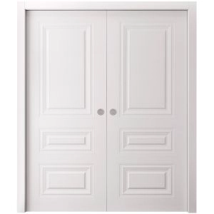 Sliding Double Pocket Doors 56 x 84 inches | BASIC 9233 White | Kit Rail Hardware | Solid Wood Interior Bedroom Doors