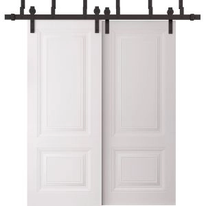Sliding Closet Barn Bypass Doors 48 x 80 inches | BASIC 9422 White | 6.6ft Rails Hardware Set | Wood Solid Bedroom Wardrobe Doors