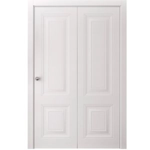 Sliding Closet Bi-fold Doors 48 x 80 inches | BASIC 9422 White | Sturdy Tracks Moldings Trims Hardware Set | Wood Solid Bedroom Wardrobe Doors