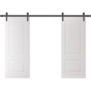 Double Barn Door 72 x 80 inches | BASIC 9422 White | 13FT Rail Track Set | Solid Panel Interior Doors