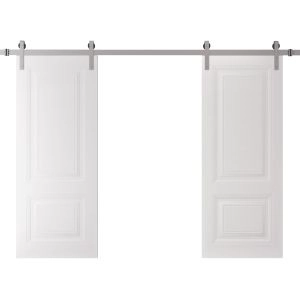 Double Barn Door 48 x 80 inches | BASIC 9422 White | 13FT Silver Rail Track Set | Solid Panel Interior Doors
