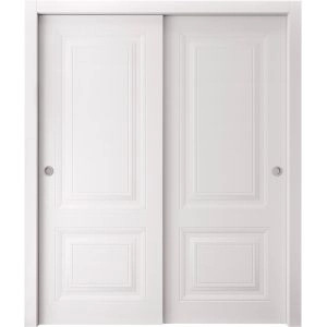 Sliding Closet Bypass Doors 48 x 80 inches | BASIC 9422 White | Rails Hardware Set | Wood Solid Bedroom Wardrobe Doors
