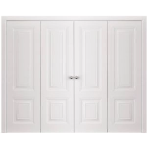 Sliding Closet Double Bi-fold Doors 96 x 80 inches | BASIC 9422 White | Sturdy Tracks Moldings Trims Hardware Set | Wood Solid Bedroom Wardrobe Doors