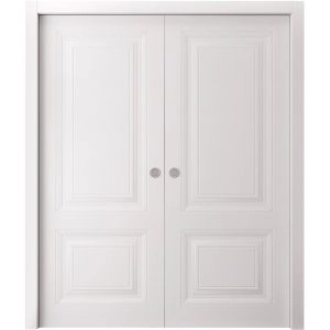 Sliding Double Pocket Doors 48 x 80 inches | BASIC 9422 White | Kit Rail Hardware | Solid Wood Interior Bedroom Doors
