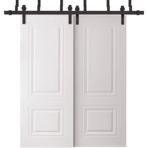Sliding Closet Barn Bypass Doors 64 x 80 inches | BASIC 9772 White | 6.6ft Rails Hardware Set | Wood Solid Bedroom Wardrobe Doors