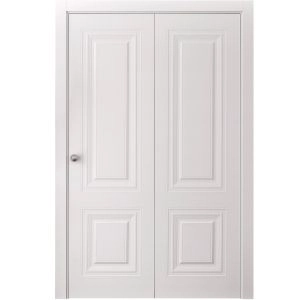Sliding Closet Bi-fold Doors 84 x 80 inches | BASIC 9772 White | Sturdy Tracks Moldings Trims Hardware Set | Wood Solid Bedroom Wardrobe Doors
