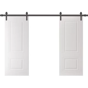 Double Barn Door 48 x 80 inches | BASIC 9772 White | 13FT Rail Track Set | Solid Panel Interior Doors