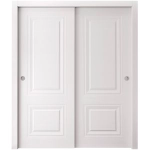 Sliding Closet Bypass Doors 36 x 96 inches | BASIC 9772 White | Rails Hardware Set | Wood Solid Bedroom Wardrobe Doors