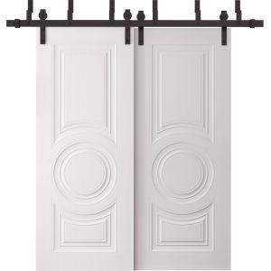 Sliding Closet Barn Bypass Doors 36 x 80 inches | BASIC 9801 White | 6.6ft Rails Hardware Set | Wood Solid Bedroom Wardrobe Doors