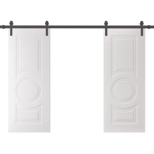 Double Barn Door 36 x 80 inches | BASIC 9801 White | 13FT Rail Track Set | Solid Panel Interior Doors