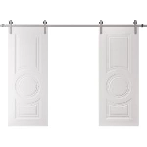 Double Barn Door 36 x 80 inches | BASIC 9801 White | 13FT Silver Rail Track Set | Solid Panel Interior Doors