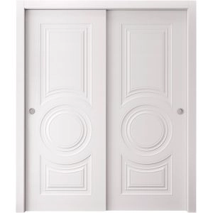 Sliding Closet Bypass Doors 36 x 80 inches | BASIC 9801 White | Rails Hardware Set | Wood Solid Bedroom Wardrobe Doors