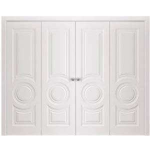 Sliding Closet Double Bi-fold Doors 72 x 80 inches | BASIC 9801 White | Sturdy Tracks Moldings Trims Hardware Set | Wood Solid Bedroom Wardrobe Doors