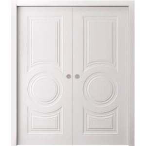 Sliding Double Pocket Doors 36 x 80 inches | BASIC 9801 White | Kit Rail Hardware | Solid Wood Interior Bedroom Doors