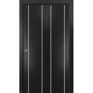 Sliding Closet Bi-fold Doors | Planum 0410 Matte Black | Sturdy Tracks Moldings Trims Hardware Set | Wood Solid Bedroom Wardrobe Doors 