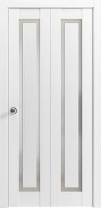 Sliding Closet Bi-fold Doors | Planum 0888 Painted White with Frosted Glass | Sturdy Tracks Moldings Trims Hardware Set | Wood Solid Bedroom Wardrobe Doors 