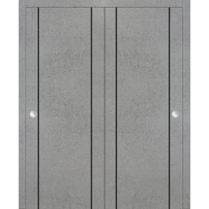 Sliding Closet Bypass Doors | Planum 0017 Concrete and Aluminum Strips | Sturdy Rails Moldings Trims Hardware Set | Wood Solid Bedroom Wardrobe Doors-36" x 80" (2* 18x80)