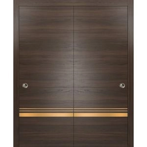 Sliding Closet Bypass Doors | Planum 2010 Chocolate Ash and Aluminum Strips | Sturdy Top Mount Rails Moldings Trims Hardware Set | Wood Solid Bedroom Wardrobe Doors