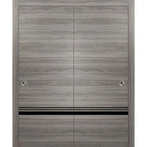 Sliding Closet Bypass Doors | Planum 0012 Ginger Ash and Aluminum Strips | Sturdy Top Mount Rails Moldings Trims Hardware Set | Wood Solid Bedroom Wardrobe Doors