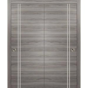 Sliding Closet Bypass Doors | Planum 0310 Ginger Ash and Aluminum Strips | Sturdy Top Mount Rails Moldings Trims Hardware Set | Wood Solid Bedroom Wardrobe Doors