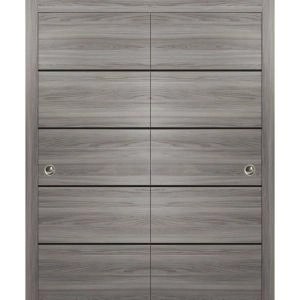 Sliding Closet Bypass Doors | Planum 0015 Ginger Ash and Aluminum Strips | Sturdy Top Mount Rails Moldings Trims Hardware Set | Wood Solid Bedroom Wardrobe Doors