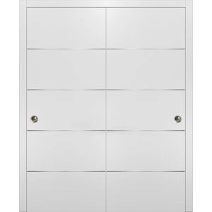 Planum 0020 Interior Modern Closet Bypass Doors White Silk with Tracks Pulls Hardware