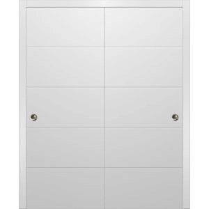 Sliding Closet Bypass Doors | Planum 0770 Painted White Matte | Sturdy Rails Moldings Trims Hardware Set | Wood Solid Bedroom Wardrobe Doors