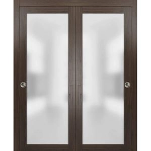 Planum 2102 Interior Modern Closet Bypass Doors Chocolate Ash with Tracks Pulls Hardware