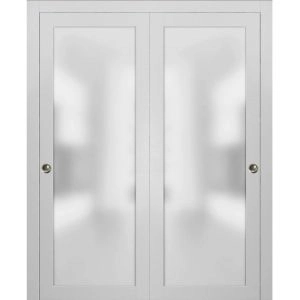 Planum 2102 Interior Modern Closet Bypass Doors White Silk with Tracks Pulls Hardware