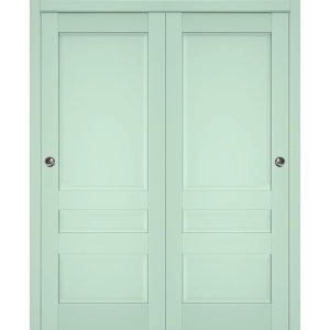 Sliding Closet Bypass Doors | Veregio 7411 Oliva| Sturdy Rails Moldings Trims Hardware Set | Wood Solid Bedroom Wardrobe Doors 