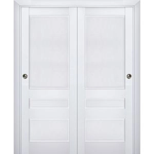 Sliding Closet Bypass Doors | Veregio 7411 White Silk | Sturdy Rails Moldings Trims Hardware Set | Wood Solid Bedroom Wardrobe Doors 