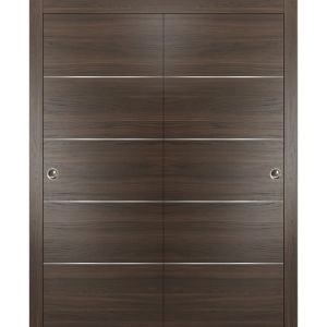 Sliding Closet Bypass Doors with hardware | Planum 0020 Chocolate Ash | Sturdy Rails Moldings Trims Hardware Set | Modern Wood Solid Bedroom Wardrobe Doors