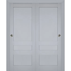 Sliding Closet Bypass Doors | Veregio 7411 Matte Grey | Sturdy Rails Moldings Trims Hardware Set | Wood Solid Bedroom Wardrobe Doors 