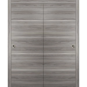 Sliding Closet Bypass Doors with hardware | Planum 0020 Ginger Ash | Sturdy Rails Moldings Trims Hardware Set | Modern Wood Solid Bedroom Wardrobe Doors