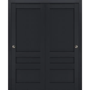 Sliding Closet Double Bi-fold Doors | Veregio 7411 Antracite | Sturdy Tracks Moldings Trims Hardware Set | Wood Solid Bedroom Wardrobe Doors 