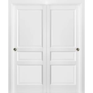 Sliding Closet Bypass Doors with hardware | Lucia 31 White Silk | Sturdy Rails Moldings Trims Hardware Set | Pantry Kitchen 3-Panels Wooden Solid Bedroom Wardrobe Doors
