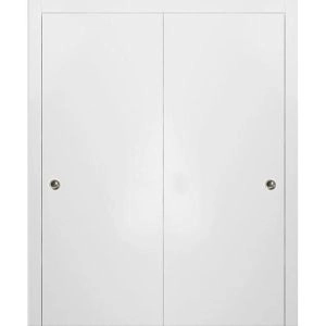 Planum 0010 Interior Closet Sliding Solid Wood Bypass Doors White Silk with Track Hardware Set